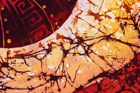 Ornament, hot batik, background orange and red texture, handmade on silk Stock Illustration
