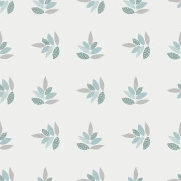 Ornament leaves botanic seamless pattern. Pastel blue elements on light backg Stock Illustration