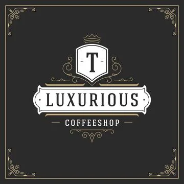 Ornament logo design template vector flourishes calligraphic vintage frame. Illustrazione stock