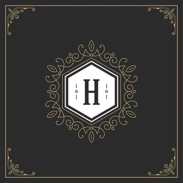Ornament monogram logo design template vector flourishes calligraphic vinta.. Illustrazione stock
