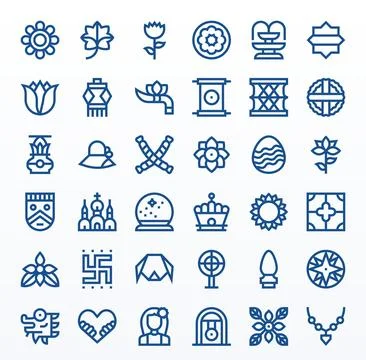 Ornament Vector Graphics Pack including 36 Bold Line 128x128 Pixel Aligned .. Stock Illustration