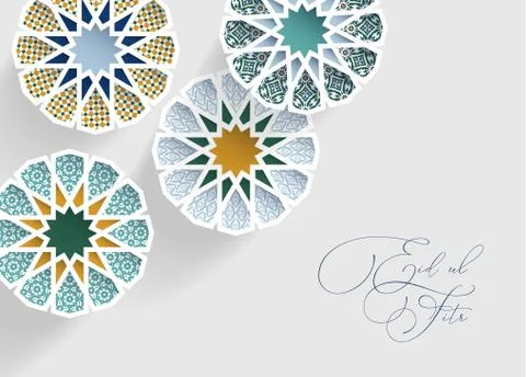 Ornamental arabic tiles, patterns through white cut out stars, long shadows Stock-Illustration