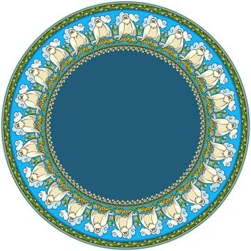 Ornamental birds vector round frame illustration Stock Illustration