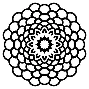 Ornamental Bloom Wheel with Nested Petals and Bold Symmetrical Linework Stock Illustration