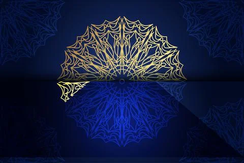Ornamental blue and gold pattern intricately designed on a dark background Иллюстрация