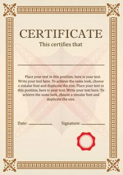 Ornamental border or frame. Certificate, diploma or voucher template. Vector ill Stock Illustration