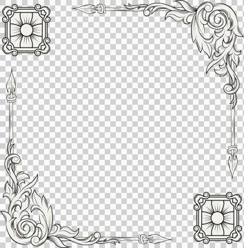 Ornamental border is showing scrollwork and spearheads in flat design with Illustrazione stock