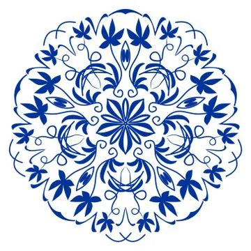 Ornamental circle patterns in Spain or Potruguese styleblue ceramics design Illustrazione stock