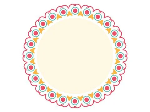 Ornamental Circular Frame with Colorful Repeating Floral Geometric Border a.. 库存插图