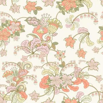 Ornamental colored seamless floral pattern Stock Illustration