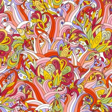 Ornamental colored seamless floral pattern with doodle flowers. Vector Stock Illustration