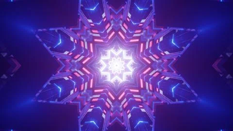 Ornamental crystal shaped neon pattern 3d illustration Illustrazione stock