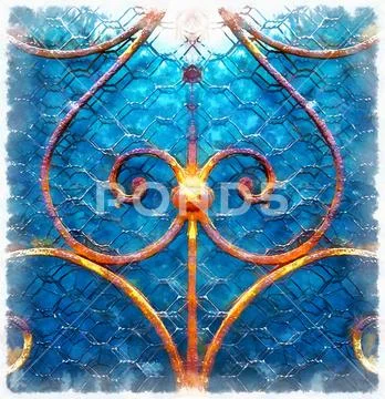 Ornamental decorative rosette on fenster, graphic effect. Stock Illustration