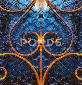 Ornamental decorative rosette on fenster, graphic effect. Stock Illustration