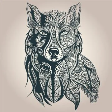 Ornamental decorative wolf, predator, pattern, Isolated Stockillustratie