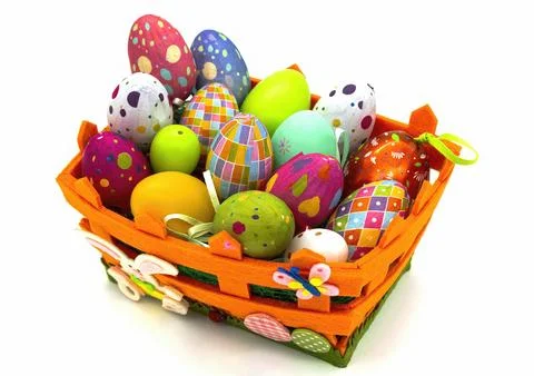 Ornamental easter eggs in different colors in a basketOrnamental easter egg.. Stock Photos