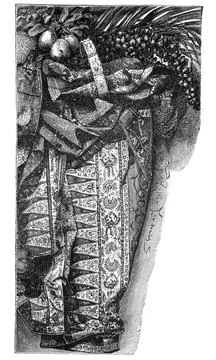 Ornamental Fabric, Java, Malaya, Indonesia.History and Culture of Asia. Antique Stock Illustration