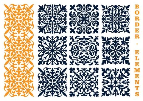 Ornamental floral pattern border elements Stock Illustration
