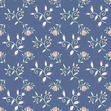 Ornamental flowers seamless vector pattern on blue Stock Illustration