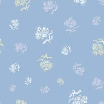 Ornamental flowers seamless vector pattern on blue Stock Illustration
