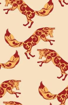 Ornamental fox jumping design Stock Illustration