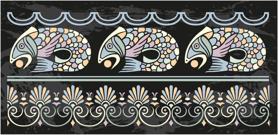 Ornamental frame with fish Stock Illustration