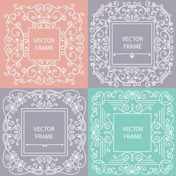 Ornamental frame monogram, linear style Illustrazione stock