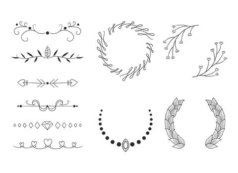 Ornamental frames and arrows hand drawn set Stock Illustration