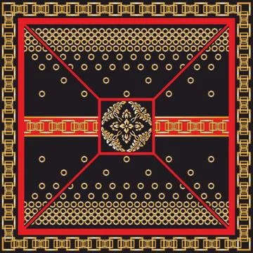 Ornamental gold chain pattern on black background.Shawl, bandana, scarf print Stock Illustration