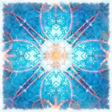 Ornamental graphic mandala pattern. Blue color background. Stock Illustration