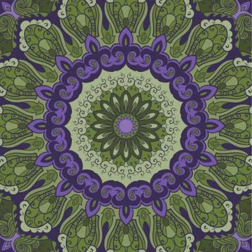 Ornamental green-violet round background Stock Illustration