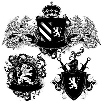 Ornamental heraldic shields Stock Illustration