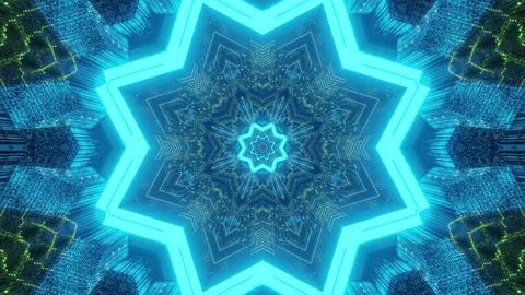 Ornamental kaleidoscope pattern with neon light 3d illustration Stock Illustration