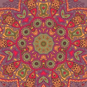 Ornamental lace pattern, circle background with many details, looks like croc Stock Illustration