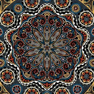 Ornamental lace pattern, circle background with many details, looks like croc Stock Illustration