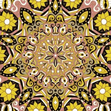 Ornamental lace pattern, circle background with many details, looks like croc Stock Illustration