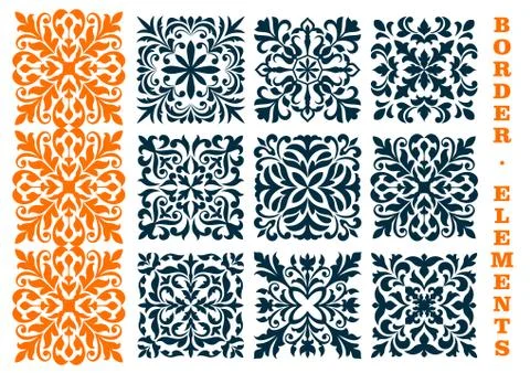 Ornamental openwork floral border patterns 스톡 일러스트