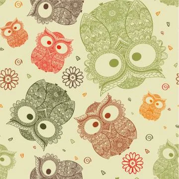 Ornamental owl on the patterned background. Stock Illustration