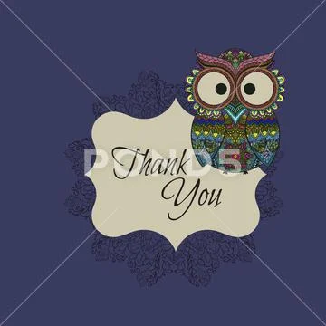 Ornamental owl on the patterned background. Illustrazione stock