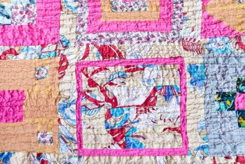 Ornamental patchwork scarf stitched from strips Stock Photos