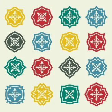 Ornamental pattern set. Badges with fleur de lis sign in flat style. Colorful Stock Illustration