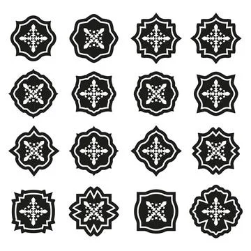 Ornamental pattern set. Badges with fleur de lis sign in flat style. Vector Stock Illustration