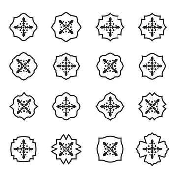 Ornamental pattern set. Badges with fleur de lis sign in flat style. Vector Stock Illustration