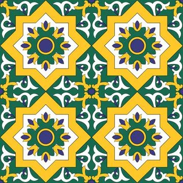 Ornamental pattern vector seamless with flowers motifs. Tile pattern - azulej Stock Illustration
