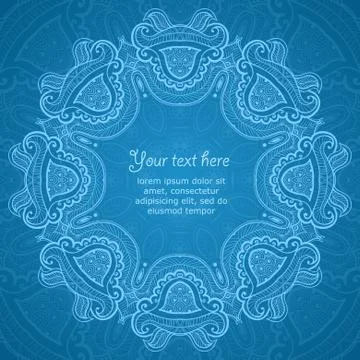 Ornamental round blue lace pattern Stock Illustration