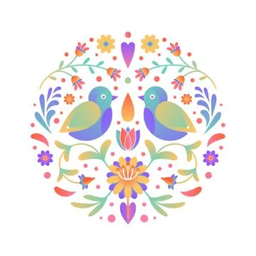 Ornamental round gradient floral pattern. Natural garden elements arrangement Stock Illustration