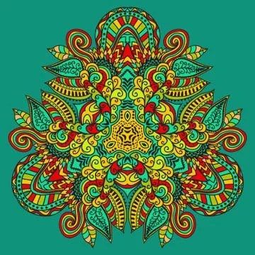 Ornamental round lace pattern, circle background with many details, looks lik Stock Illustration