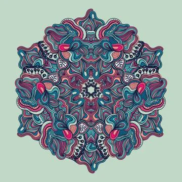 Ornamental round lace pattern, circle background with many details, looks lik Illustrazione stock