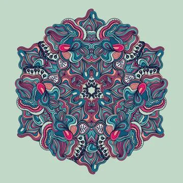 Ornamental round lace pattern, circle background with many details, looks lik Stock Illustration