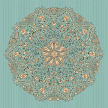 Ornamental round lace pattern, circle background with many details, looks lik Stock Illustration